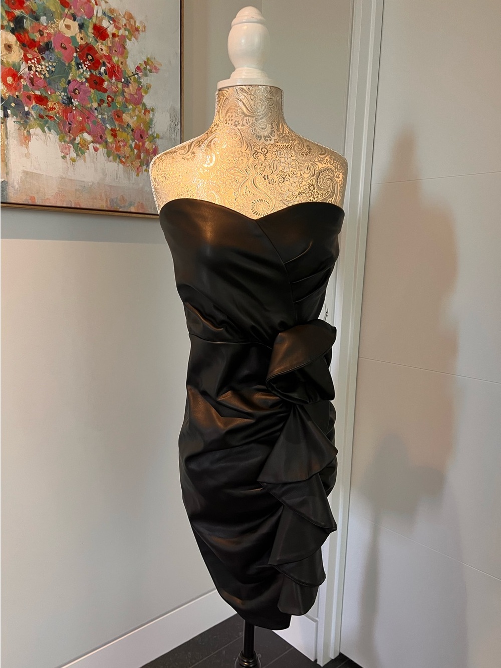 Express Strapless Faux Leather Ruffle Cocktail Dress